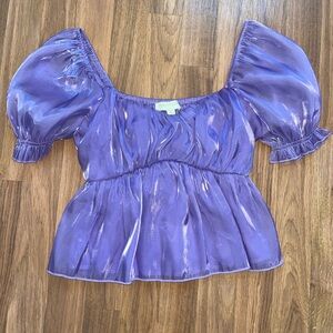 Thirty Thirty Shimmering Lavender Puff Sleeve Blouse